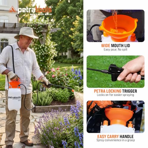 Image of PetraTools HD201 Garden Pump Sprayer 2 Gallon, 52-in Long Hose & 2 Nozzles