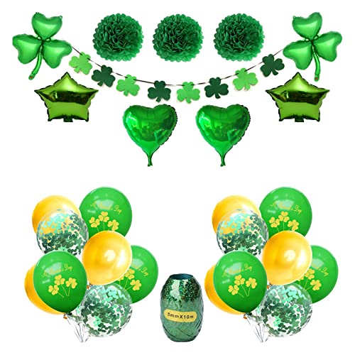 Decoraciones De Shamrock Decorations De St. Patrick Decoración De La Fiesta del Día De San Patricio Kit De Globo Irish Mardi Gras Shamrock Pull Flag Tissue Ball St Patricks Accesorios De Cover