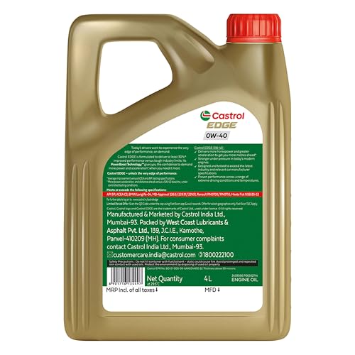 Image of Castrol EDGE 0W-40 Advanced Full Synthetic Engine Oil | Power Boost Technology | 30% Improved Performance | For Petrol, Diesel, CNG & Hybrid Cars | 4L
