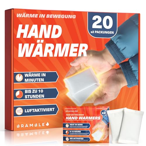 Bramble – Handwärmer (20 Paar, 40 insgesamt) – Luftaktivierte Taschenwärmer für Outdoor-Aktivitäten – Wärme in Minuten und geruchsfrei – Bis zu 10 Stunden Wärme