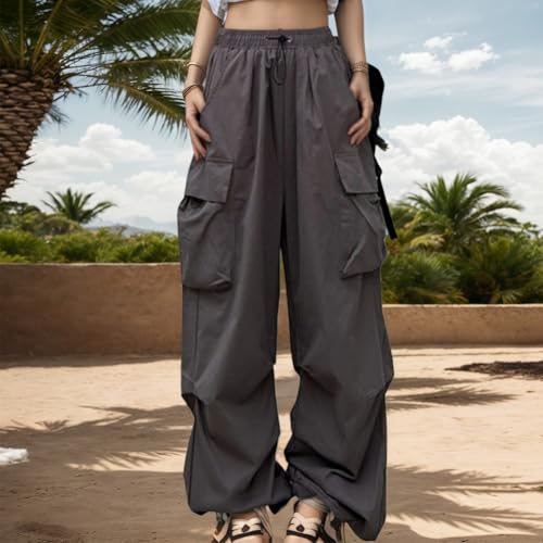 Loose Straight Wide-Leg Casual Retro Pants with Large Pockets and Drawstring