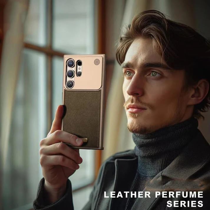 Image of Business Leather Case for Samsung Galaxy Case Compatible with Mag Charging|Cloth Aroma Therapy Phone Case with Magnetic Absorption Function (Leather-Brown, Samsung Galaxy S24 Ultra)