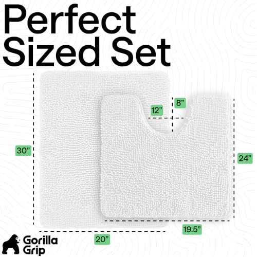 Image of GORILLA GRIP Bathroom Rug Sets, Soft Chenille 2 Piece Area Rugs Set, Toilet Base Mat and 30x20 Carpet, Absorbent Microfiber Washable Mats Dry Quickly, Home Decor and Bath Room Accessories, White