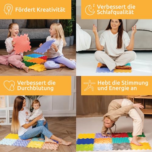 ORTOTO 12 Massage-Puzzle-Bodenmatten, orthopädische Spielmatte für Kinder, sensorisches Spiel, ineinandergreifende Bodenfliesen, Puzzlematten-Set (All-IN-ONE)