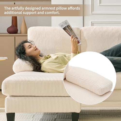 Image of 98 inch Sectional Couches for Living Room, U Shaped Couch with 18 inch Seat Height, 4 Seater Couch Set with Double Chaise for Apartment, Living Room Sofas, Corduroy, Beige