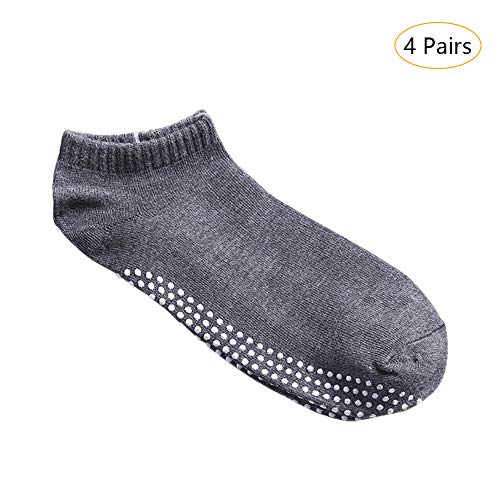 SONSYON Mens Polyester Yoga Socks - 4 Pairs Sports Socks Ideal For Sports Fitness Dance Ballet Barre, Grey-1, 4 pairs