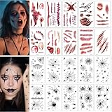 JOOTUEPO 20 FeuillesTatouage Halloween pour Visage, Tatouage Ephemere Cicatrices et Araignées, Halloween pour Cosplay Maquillage, Applicables sur Bras, Visage et D'autres Parties du Corps