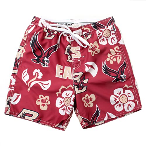 Wes and Willy NCAA Mens Floral Swim Trunks Boston College Eagles Wine M