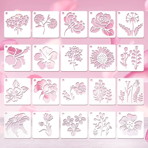 20 Pcs Flower Stencils for Crafts Reusable Flower...
