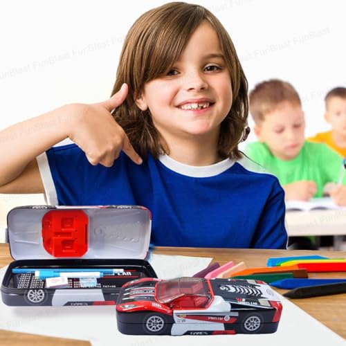Image of FunBlast Metal Car Pencil Box for Kids, Double Layer Metal Pencil Case for Kids Boys, Stationery Organizer Box, Pen & Pencil Box for School Students, Return Gifts for Children (Color May Vary)
