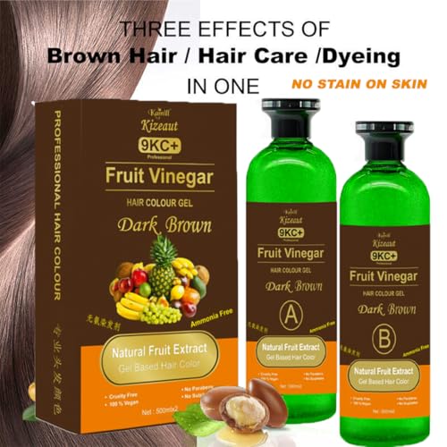 Image of Kamll Kizeaut Fruit Vinegar Dark Brown Hair Color Gel 1000 ml | Stain Free Gel-Based Hair Color With Non Drip Formula | No Ammonia | Cover Greys | Long Lasting Brown Shade for Men & Women (500 ml x 2)
