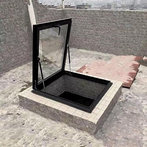 Ventana Trampilla de Ventilación de Techo con Iluminación de Escape, Placa de Cubierta de Trampilla de Techo de Metal Galvanizado Negro a Prueba de Lluvia, Escaleras de Sótano de Ático(90x60cm(35.4x23