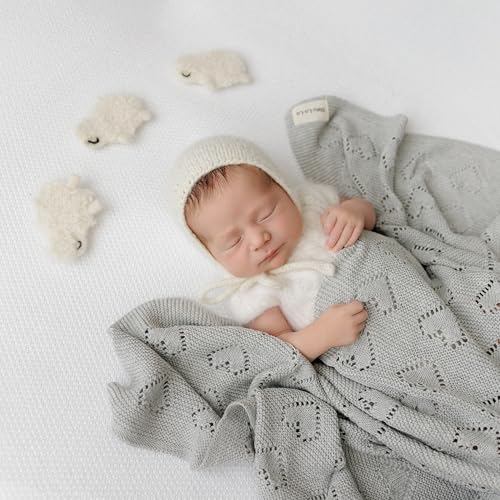 Image of Heirloom Knit Heart Receiving Unisex Blanket for Boys and Girls - 100% Luxury Cotton Baby Blanket - Soft Warm Swaddle Receiving Blanket for Newborns Infants & Toddlers (Dove Grey)