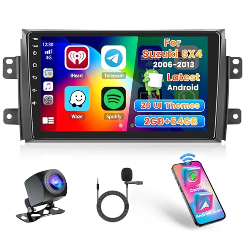 [DSP & EQ] 2+64G Car Radio for Suzuki SX4 2006-2013 Wireless Carplay Android Auto, 9 inch IPS Touch Screen Car Stereo with Bluetooth5.0 GPS Navigation FM RDS 5GHz WiFi Backup Camera
