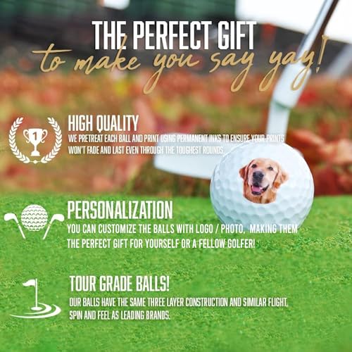 Image of Personalized Golf Balls, Gifts for Men, Custom Golf Ball with Logo or Photo, Customized Gift for Golfers, Dads, Boyfriend, Husband, Grandfather, Groomsmen, Christmas, 1 Pack