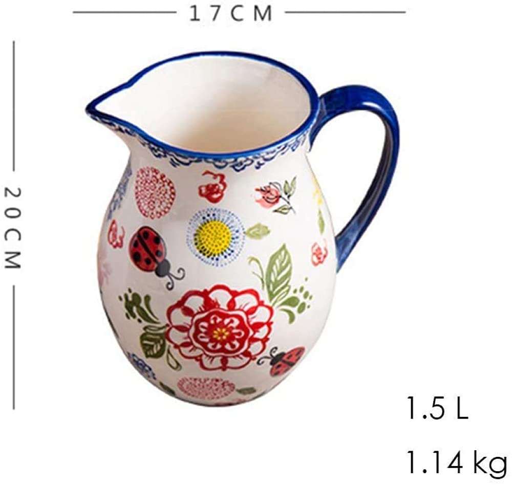 Pichet à eau Pichet de jardin en céramique peint à la main Pot de fleur à l'intérieur Convient for servir de l'eau froide, du café, du lait et du jus