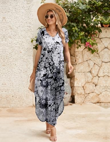 Image of JollieLovin Womens Plus Size Casual Summer Maxi Long Dress Short Sleeve T-Shirt Loose Sun Dress(L-5X)