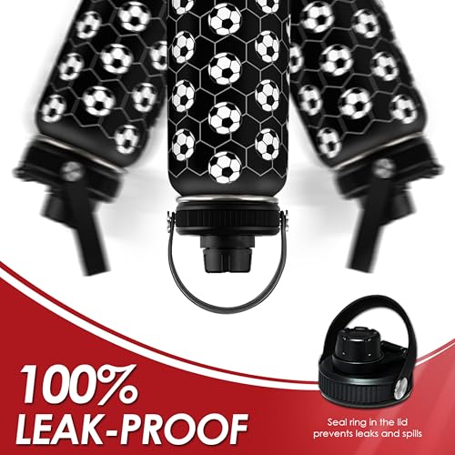 Image of SANDJEST Soccer Insulated Stainless Steel Water Bottle 32oz, Aesthetic Sport Vacuum Chug Lid Travel Tumbler for Men Friends Boys Dad Brothers, Gifts for Birthday Christmas Fathers Day