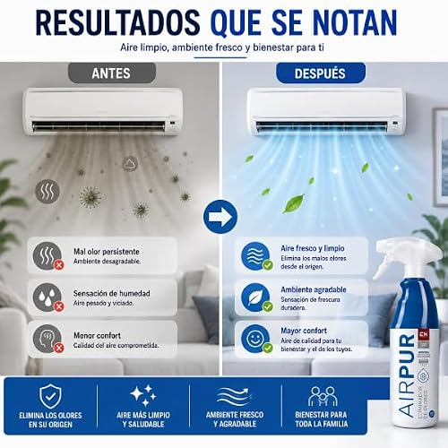 Miniatura 9 de Bilake Airpur - Pulverizador Eliminador De Olores Para Aire Acondicionado - Neutraliza Malos Olores - Acción Bactericida, Fungicida Y Viricida 1 Airpur 750ml