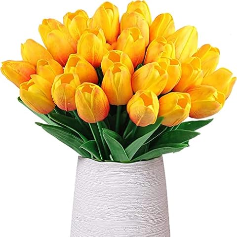 DiliDala Artificial Tulips Flowers, 10pcs Fake Tulips Flowers Real Touch Latex Wedding Bouquets for Wedding Home Garden Decoration (orange) Cover