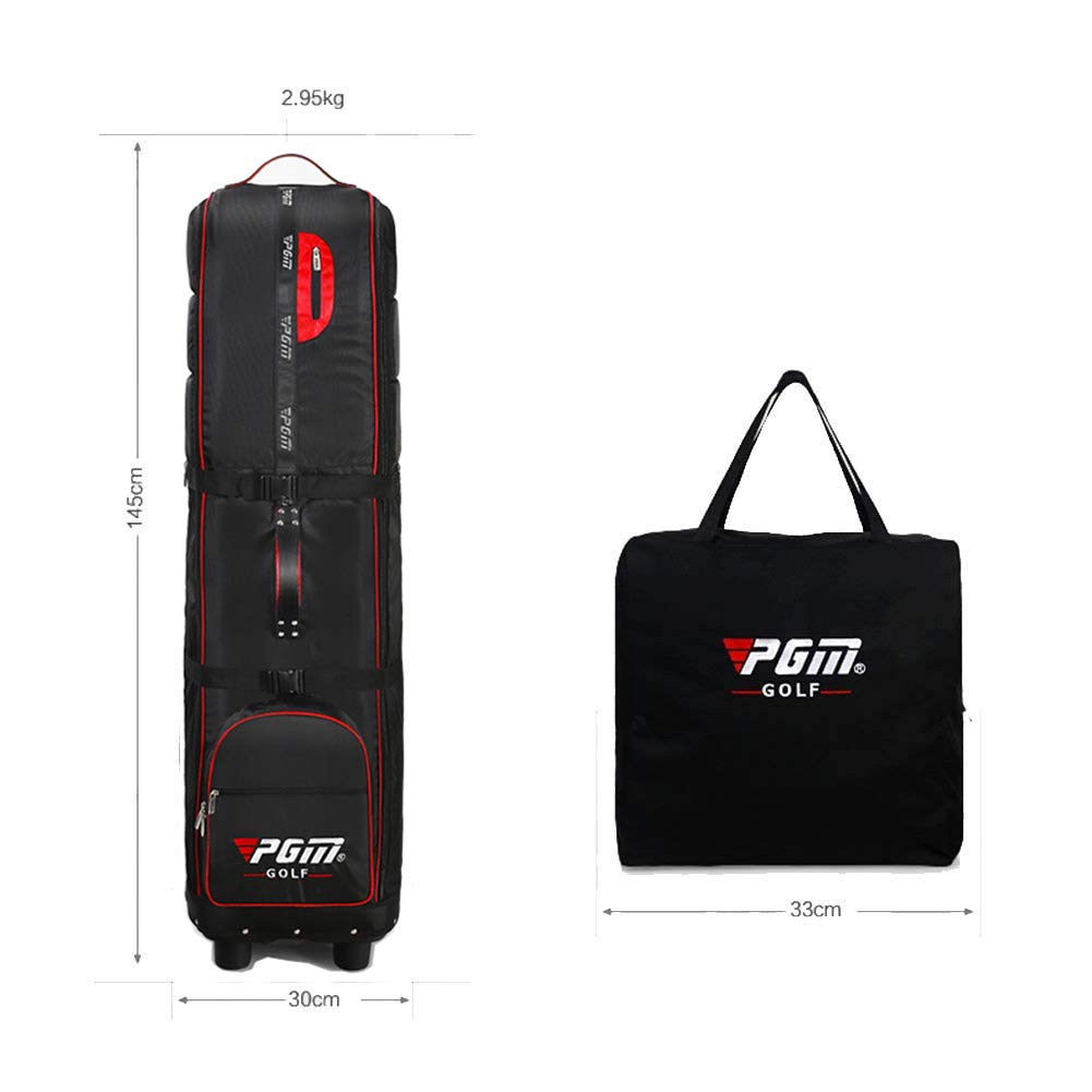 KOFULL Borsa da viaggio da golf con ruote, borsa da aviazione da golf, borsa da viaggio imbottita con ruote pieghevole (nero-rosso)
