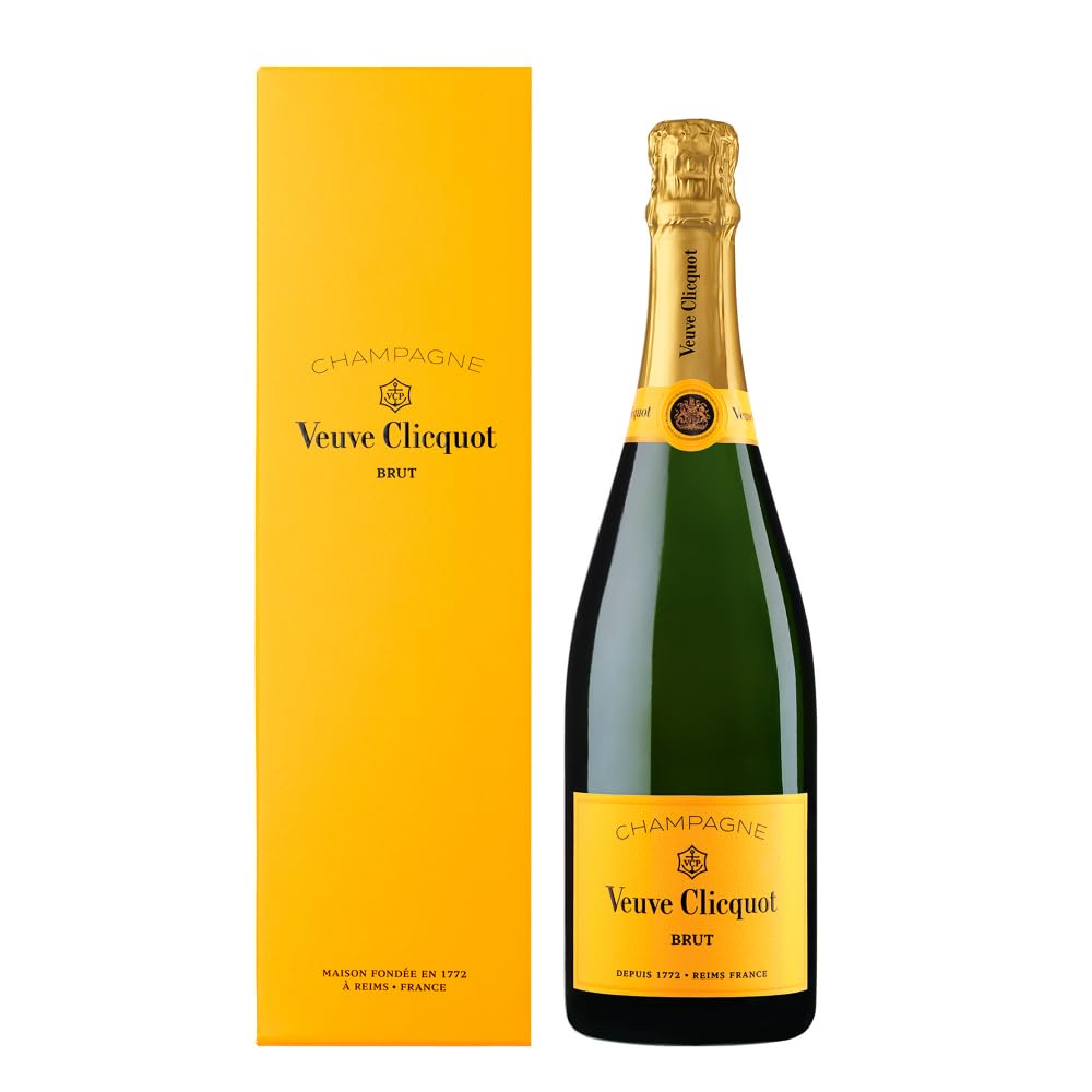 Veuve Clicquot Yellow Label Brut Champagner, 75cl, in Geschenkbox | Ikone aus der Champagne | Kraftvoll, frisch & elegant | Goldgelb, feine Perlage | Fruchtig, Vanille & Brioche
