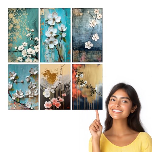Image of SiddArtify Elegant Teal Gold & White Floral Art Print Set - 300GSM Board - 12x18 Inch - Pack of 6 Wall Room Decoration art Poster Prints