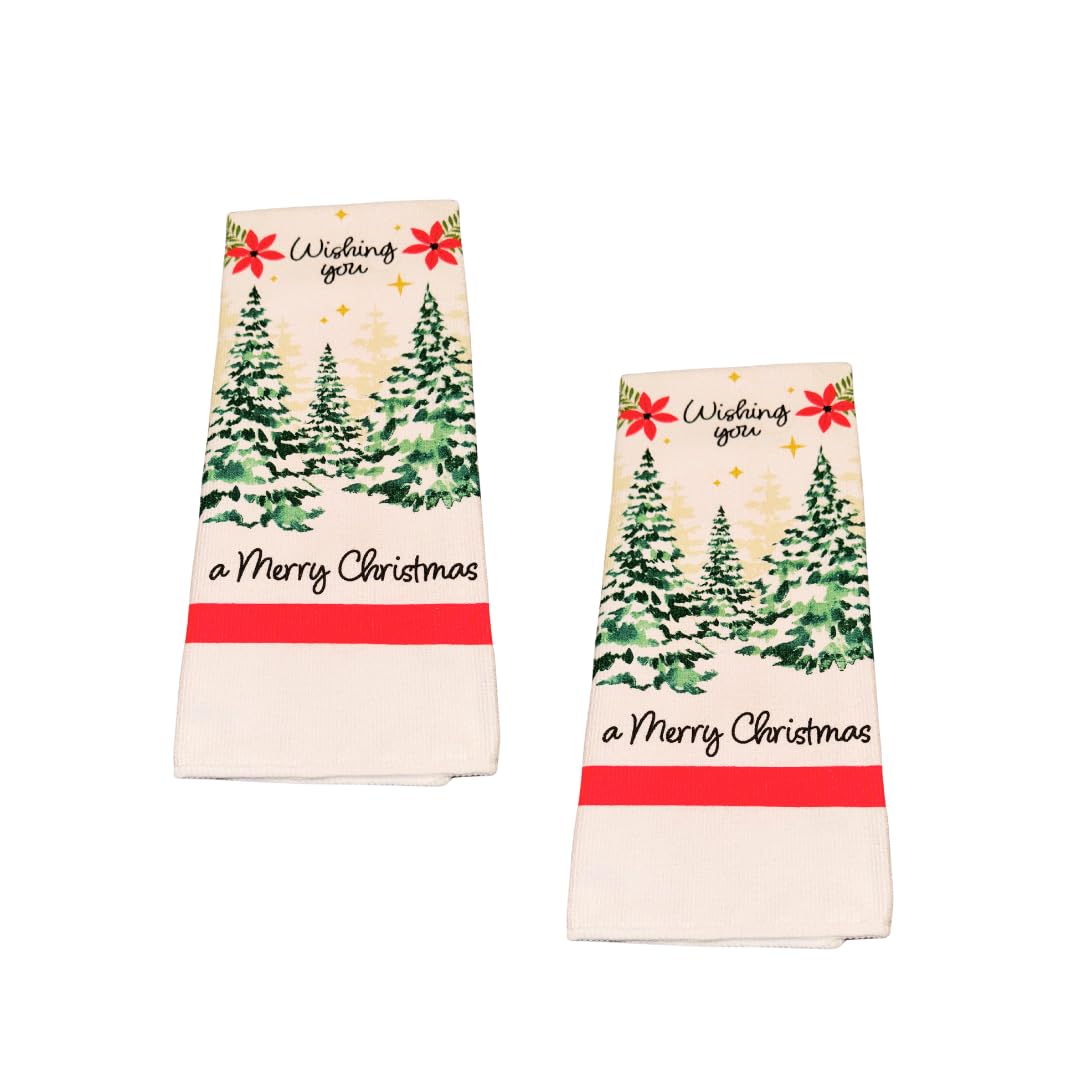 (2) Xmas Winter Kitchen Bathroom Hand Dish Towel Sets 15x25 100% Polyester Fall Holiday Home Decor Matching Decorative Set Cooking Baking Drying(Wishing You A Merry Christmas)