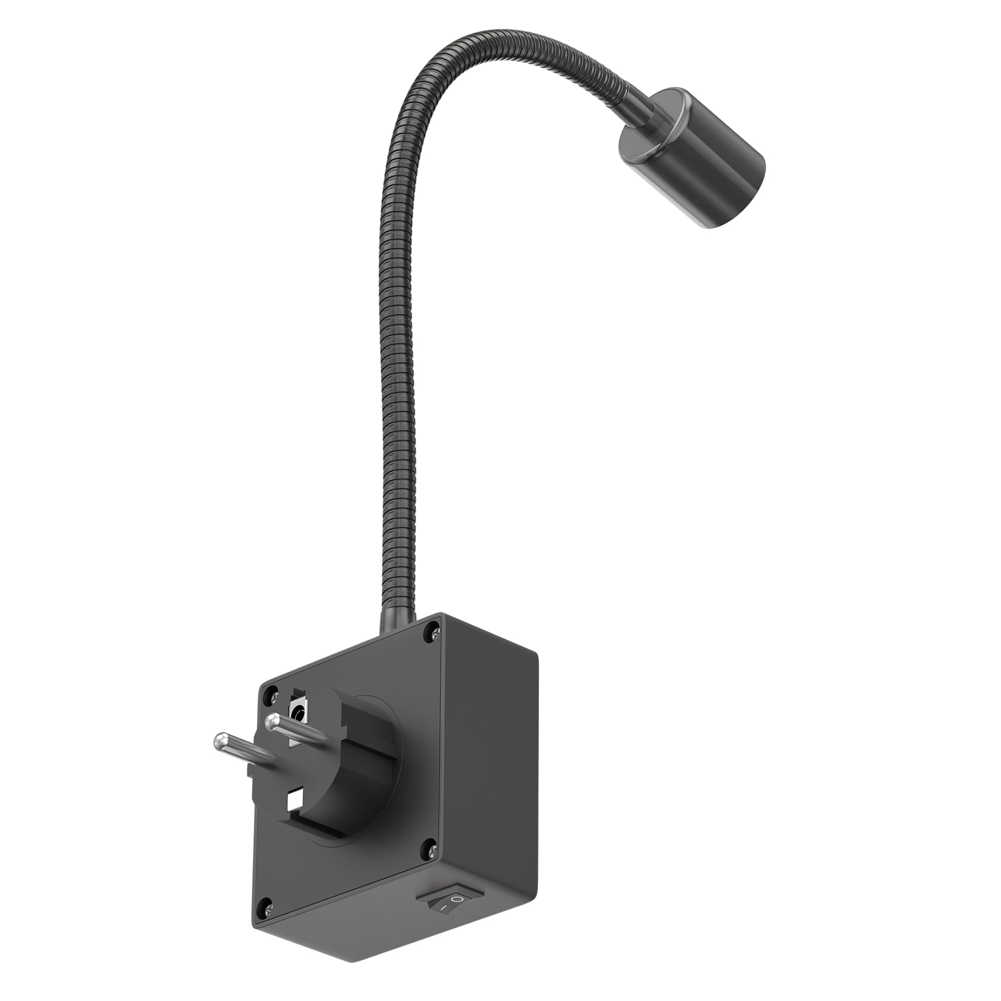 ledscom.de Steckdosenlampe LESCH Leselampe, chrom/schwarz inkl. GU10 LED Lampe 5,8W, 500lm, 3-Stufen-Dimmer, warmweiß