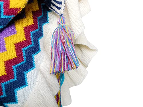Urban CoCo Women's Knit Stripe Ethnic Flounced Bohemian Tasseled Poncho Shawl3
