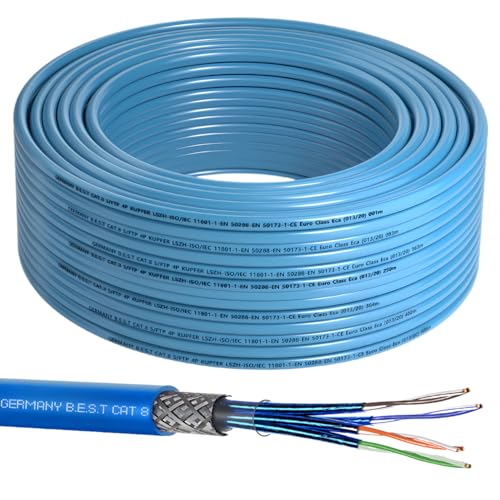 Germany B.e.s.t 25M CAT 8 Netzwerkkabel Verlegekabel Kupfer LAN Kabel Ethernetkabel S/FTP 40 Gbit/s Kat 8 reines Kupfer Datenkabel PoE++ LSZH Datenkabel Simplex