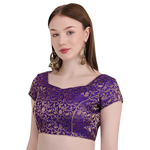 Image of Women's Short Sleeve Brocade (Chanderi) Readymade Stitched Saree Blouse Ready to Wear Half Sleeves Ladies Blouse