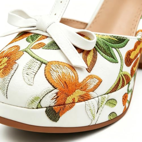 Image of ForeMode Fashion Women T-Strap High Heels Bow Platform Round Toe Pumps Leather Summer Sweet Shoes