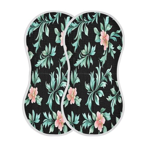 Kigai Pink Green Flower Burp Cloths for Baby 4-Layer Cotton Muslin Burping Cloths 22x11 inch Super Soft & Absorbent Spit Up Burp Rags for Newborn Boys Girls 2 Pack