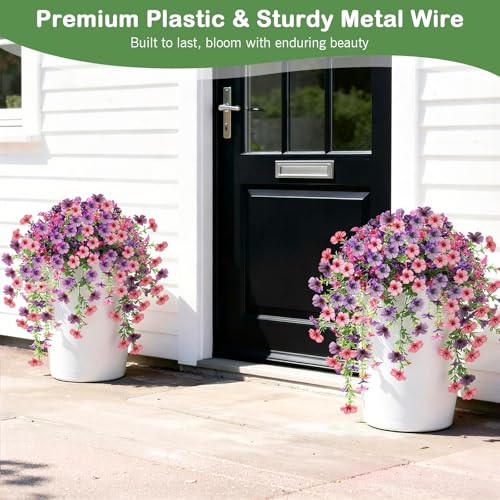 Image of Lewondr 2PCS Artificial Hanging Flowers UV Resistant Silk Daisy, Mixed Pink | 29.5 inch, No Watering Needed, Fade Proof, for Porch Patio Yard Baskets, Spring Decor, DIY Plants Home, Indoor Outdoor Use