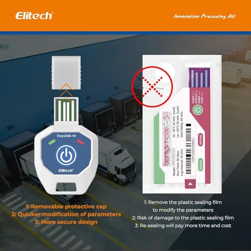 Image of Elitech 10 Pack Temperature Data Logger Single Use 90 Days in-Transit Trip Disposable Temperature Recorder PDF Report Tiny but Elite TinyUSB -10~40℃