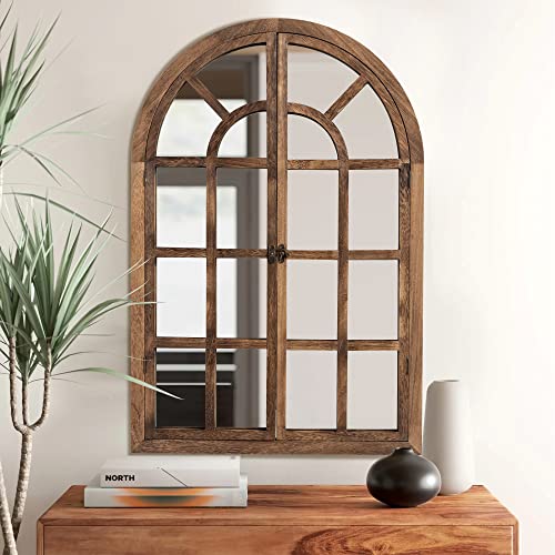 Neutype Arched Wall Mirror 36"X 24" Window Mirror Wood Framed Arched Mirror Farmhouse Mirror Decorative Wall Mirrors Wall Decor For Living Room Entryway Bedroom,Charcoal Grilled #TOP1