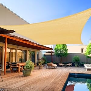 Shade&Beyond 8'x10' Sun Shade Sails Canopy Rectangle Sand 185GSM Shade Sail for Patio Deck Yard Backyard, (We Make Custom Size) ShadeBeyond 8×10 Sun Shade Sails Canopy Rectangle Sand 185GSM Shade Sail for Patio Deck Yard Backyard We Make Custom Size