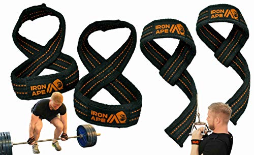 IRON APE Figure 8 Straps and Traditional Weightlifting Wrist Straps for Weight Lifting and Deadlift, Multi Pack, Cotton, 3 Sizes (Large)