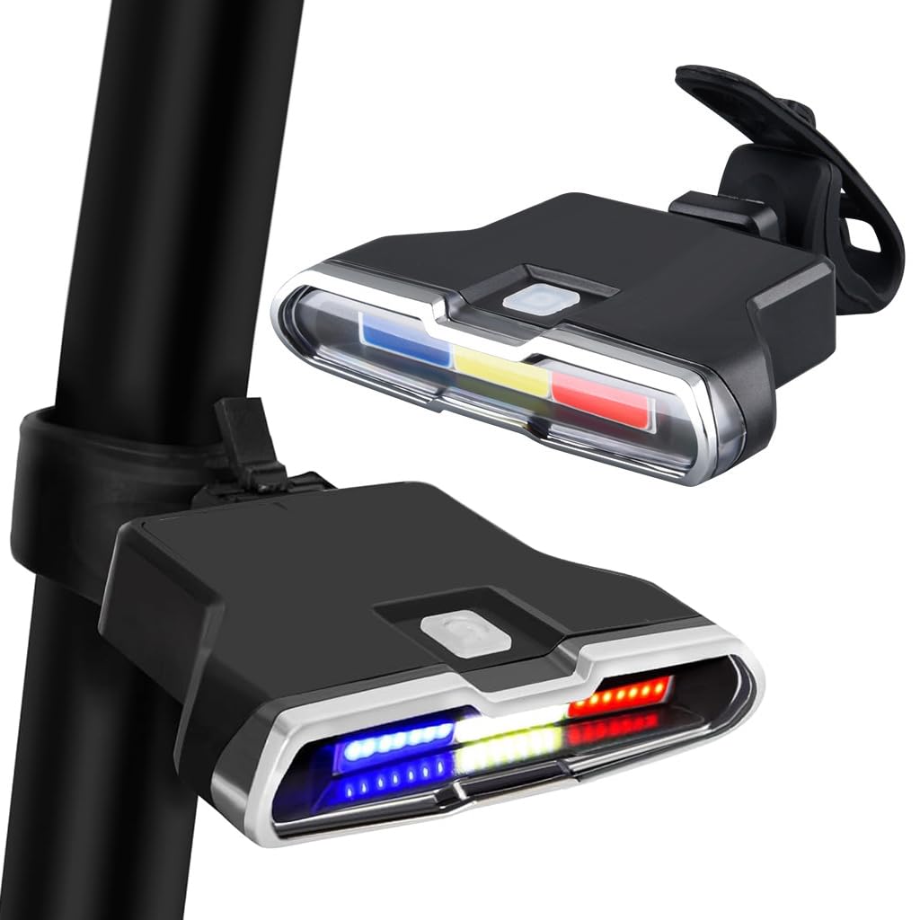 Proberos® LED Cycle Llights for Bicycle, Solar Powered&USB Rechargeable Bike Safety Light 3-Color Warning with 7 Lighting Modes, Waterproof Tail Outdoor Riding Under Saddle-image-29