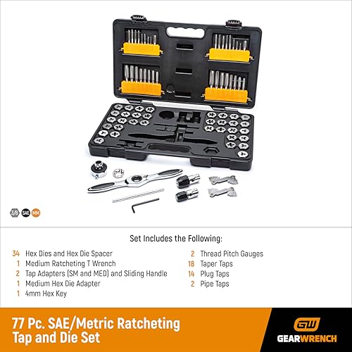 Gearwrench 3887 77 Piece Sae/Metric Ratcheting Tap And Die Set -3887 thumb #1