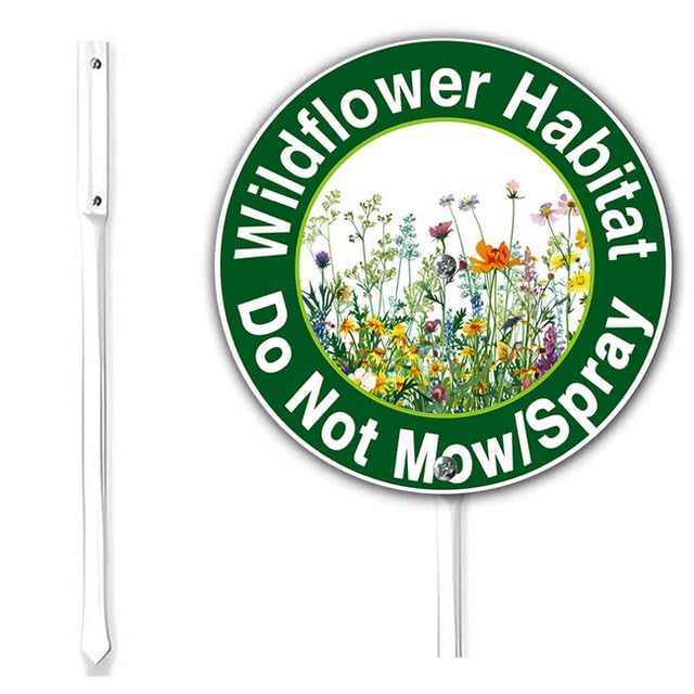 Kurmntregon Wildflowers Habitat Do Not Mow/Spray Yard Sign With Stake Do Not Mow Garden Sign Rustproof Aluminum Garden Sign Farm Home Lawn Walkway Ground Outdoor Flowersbed Decorations Round 9.2'
