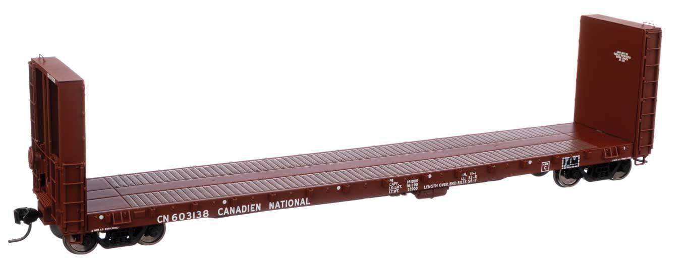 Walthers Mainline 920-104349 HO Scale 50' CC&F Bulkhead Flatcar - Ready to Run - Canadian Natonal #603138 (Brown)