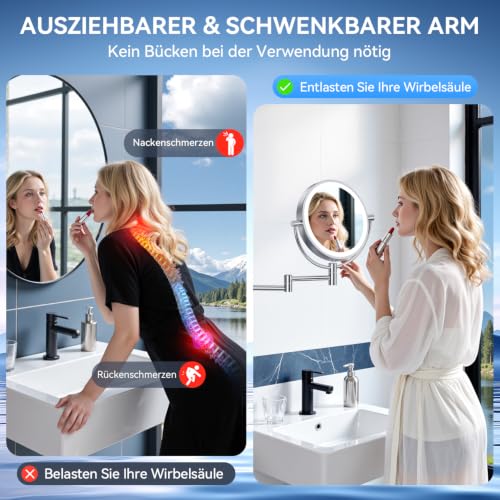 Auxmir Kosmetikspiegel mit Licht, 1X/30X mit AC-Netzstecker Wandmontage – Ansicht 4