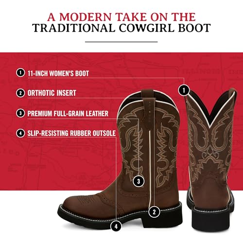 Justin West Inji 11" Western Boot for Women, Premium Full Grain Leather, Cement Construction, Slip-Resistant Round Toe, Metallic Shank3