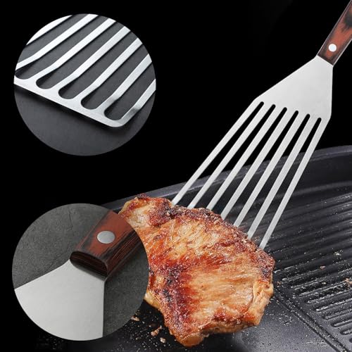 MSY BIGSUNNY Heavy Duty Fish Turner, Stainless Steel Slotted Turner with Pakkawood Handle, 4X8 Inches - Image 3