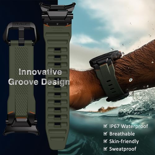 Image of ULTIMAL Watch Band for Samsung Galaxy Watch Ultra 47mm (2025 /2024) Compatible with Samsung Watch Strap Bands for Men Sport Bands for Watch Rugged Premium TPU & Metal (Black+Green)