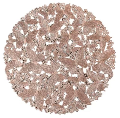 Image of HomeCloud PVC Material Round Shape Table Mat, Dining Table Mat,Table Placemats, Round Mats,Best for Bed-Side Table /Center Table, Dining Table /Shelves (Butterfly Rosegold, Set of 1)