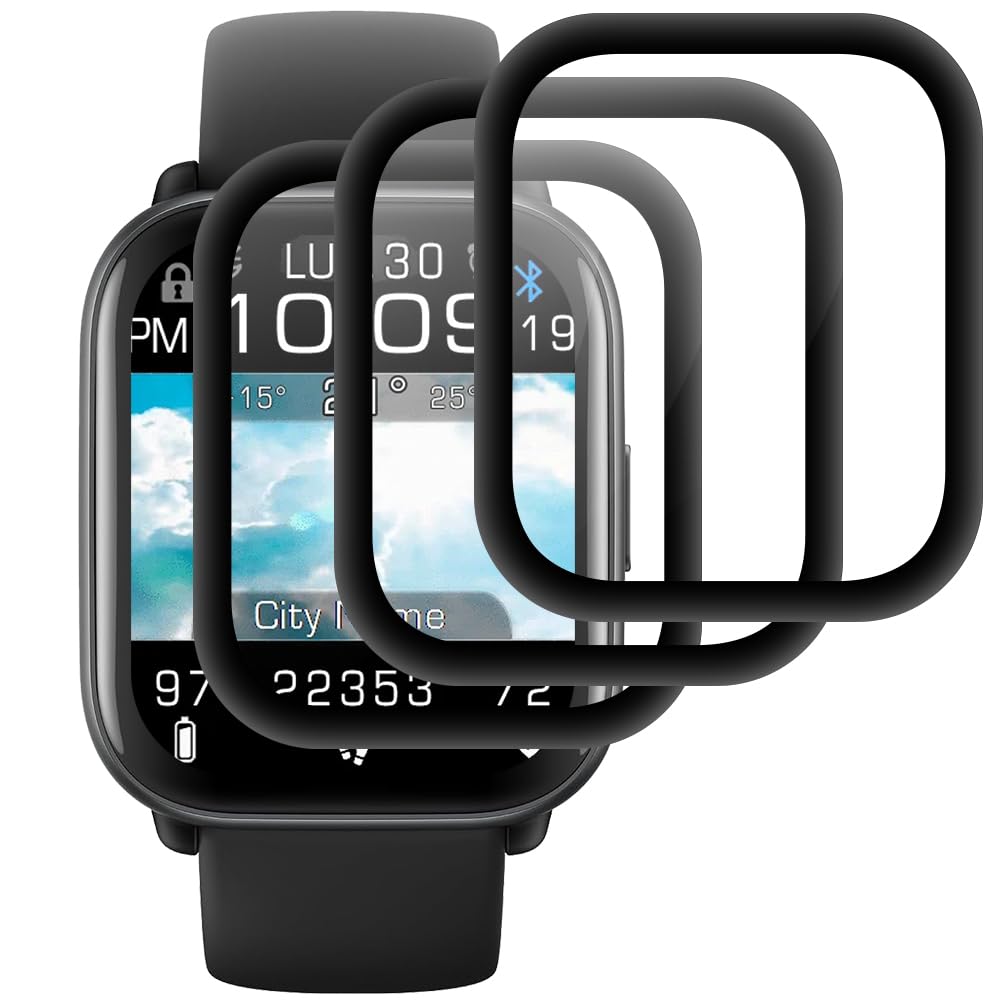 Protector de Pantalla Compatible con Amazfit Active 42mm, 3 Piezas Pantalla Templada[Dureza 9H][Antihuellas][Antiarañazos][Ultra Claro] Pelicula