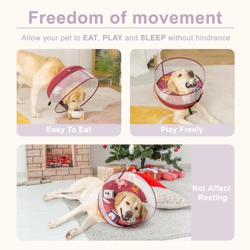 Image of Soft Cone Collar With Guard Shield for Dogs - Inflatable Surgery Recovery Donut, Prevents Licking Wounds and Stitches, Does Not Block View (Xmas Elf, Medium+)
